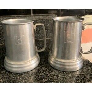 Vintage Playboy Aluminum Steins with Glass Bottom Beer Tankard Mug Lot of 2